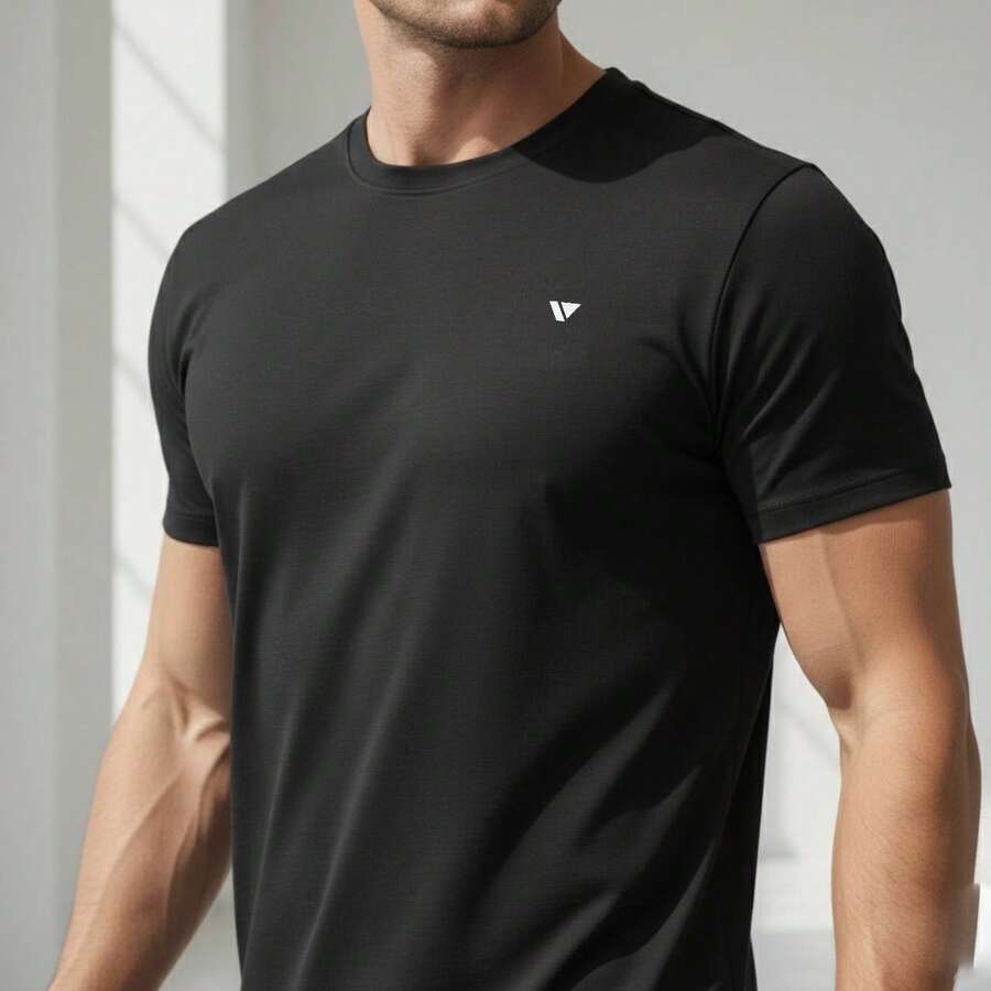 Men's 100% Cotton Voker Slim Fit Plain Basic Casual Everyday T-Shirt. Does Not Shrink Or Fade. - màu đen - Xem 1