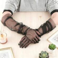 Mes Ves  Women 27.5'' Black Seer Ves Mes Tulle Opera Ce Costume Party Wedding Elbow Lengt Ve  Wedding Idal - 如圖 - 查看 7