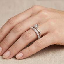 Kit With Two Rings Solitaire Ring + Wedding Ring Studded With Rhinestones Silver Plated - Bạc - Xem 3