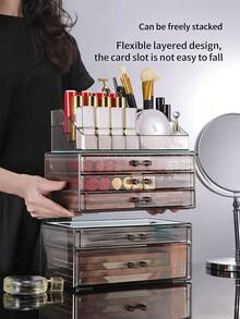 1 Set Transparent Drawer Style Makeup & Skincare Storage Box, Large Capacity Desktop Organizer Rack For Cosmetics, Masks, Jewelry, Lipstick, Cushion, Eyeshadow, Upgraded Version - Multicolor - View 4