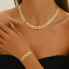 2-Piece New Spring-Summer Chic Chain Jewelry Set For Women, Featuring A Cool Metallic Style With Square Geometric Chains, Including A Necklace And Bracelet. Suitable For Daily Wear, Street Photography, Holidays, And As A Gift For Friends. Versatile Accessories - Vàng - Xem 12