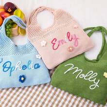 Customized Name Bag, Chunky Knit Hand-Embroidered Hollow-Out Bag, Versatile Minimalist One Shoulder Underarm Bag, Beach Gift, Mother's Day Gift, Gift For Girlfriend - Multicolor - View 7