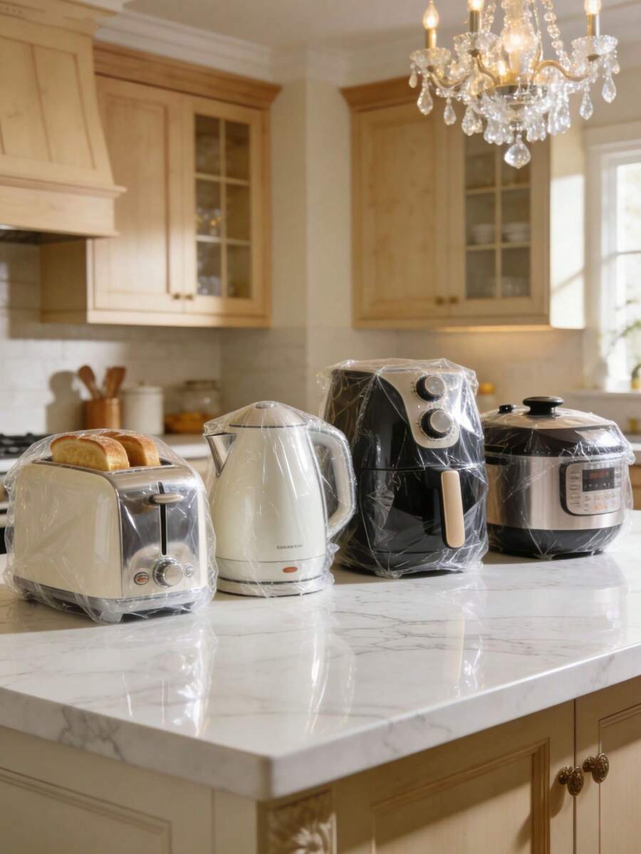 50/20/10pcs Universal Waterproof Dustproof Cover For Electric Fan Rice Cooker Microwave Kettle Multi-Size(68/108cm) Disposable Waterproof Dust Cover, Clear Plastic Universal Kitchen Appliance Protective Cover For Air Fryer Pressure Cooker Blender Toaster, Home Kitchen Cleaning Essential - Transparent - View 1