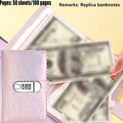 Glitter Password Lock Money Organizer For Cash, Portable Locking Budget Binder With Secret Compartment, Cute Sparkle Savings Notebook For Office, Travel & Daily Money Management