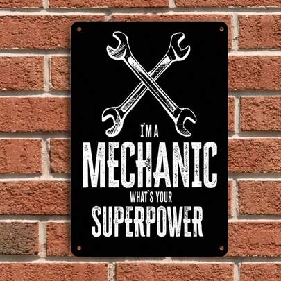 1 tấm tranh treo tường kim loại chủ đề sửa chữa ô tô, hình ảnh siêu anh hùng thợ máy, trang trí sáng tạo, thích hợp cho nhà để xe, xưởng sửa chữa, quà tặng sinh nhật, tranh phẳng 2D.
