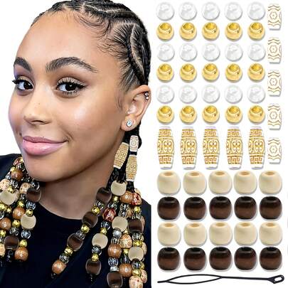 60pcs White Beads For Braiding, Hair Accessories, Loc Vintage Style Decorations, Suitable For Various Hairstyles For Women