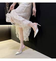 Damen-High Heels, elegante High Heels für Abendkleider, spitze Sandalen mit Strasssteinen, weiße spitze Brautschuhe aus Satin für Damen, Frühling/Sommer, Brautjungfernschuhe. - Weiss - Übersicht 9