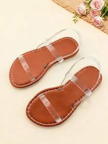 1双时尚儿童凉鞋，透明绑带女童凉鞋，柔软防滑耐磨，适合宴会、聚会、派对、婚礼、度假等场合。 - 無色 - 查看 3