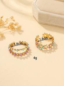 Bộ 2 chiếc nhẫn hở hình hoa vàng cổ điển bằng thép không gỉ, thích hợp cho nữ đeo hàng ngày hoặc làm quà tặng. - Vàng - Xem 4