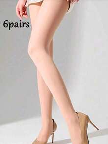 1 Pair Solid Color Basic Skin-Tone Pantyhose - Apricot - View 6