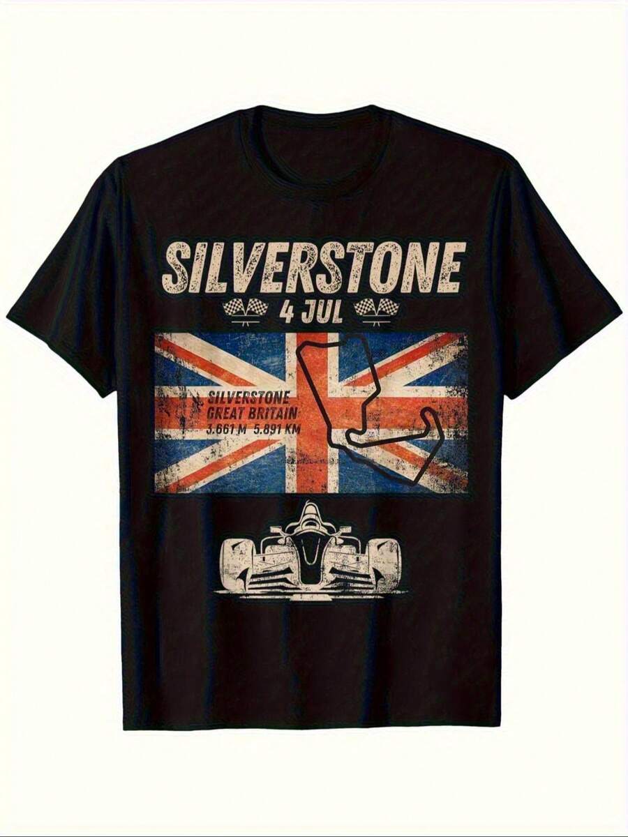 Men's Zxd5 Formula Racing T-Shirt, Featuring The Silverstone Circuit F4 July Pattern And England Flag Elements, Is Lightweight And Breathable, Suitable For Both Racing Events And Daily Wear. It Is An Ideal Gift For Racing Fans - Black - View 1