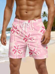 Men's Casual Palm Tree Print Beach Shorts - Multicolor - View 1