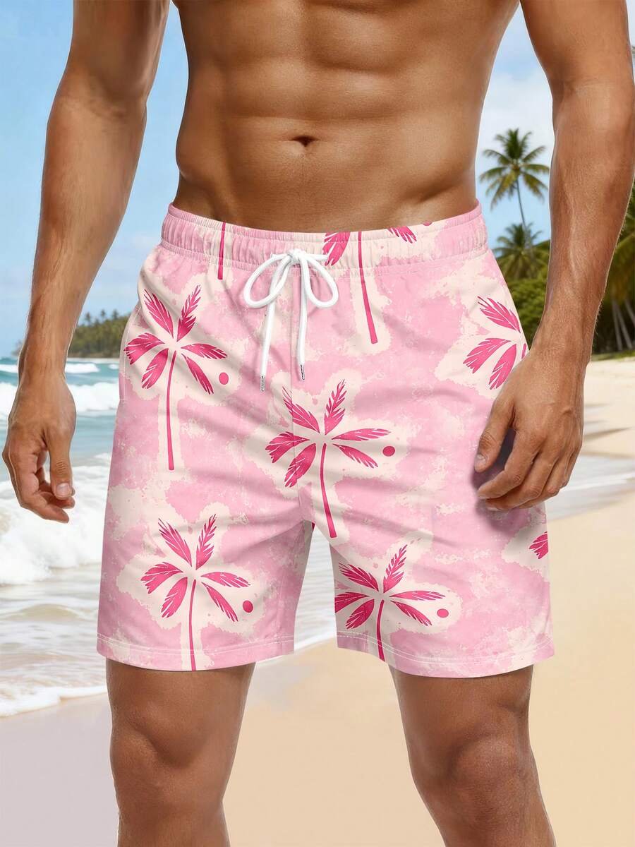 Men's Casual Palm Tree Print Beach Shorts - Multicolor - View 1