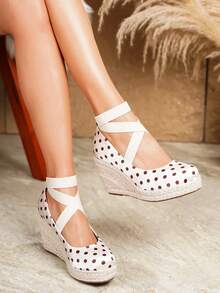 Giày đế xuồng và đế cao kiểu espadrille cho nữ, sandal quai ngang dệt màu đen mũi tròn thích hợp cho kỳ nghỉ biển, đế dây thun co giãn, kết hợp với giày nữ. - Màu be - Xem 5