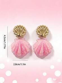 Pink Mermaid Style Shiny Resin Shell Pendant Earrings - Minimalist Shell Earrings - View 4