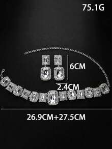 Fashion Bling Rhinestone Earrings Necklace Set Bridal Wedding Banquet Necklace Earrings Jewelry Set - Multicolor - View 5