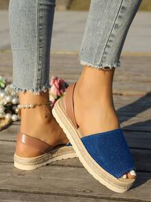 planare Giày sandal đế bằng hở mũi, quai hậu, chất liệu PU, kiểu dáng thường ngày, thoải mái, dành cho nữ, màu xanh dương. - Màu xanh lam - Xem 7