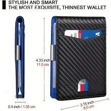 Rfid Carbon Fiber Luxury Men Wallets Money Bag Slim Thin Man Card Holder Wallet For Men Small Short Purse Male Vallet BillfoldLarge Capacity Multi-Card Slots,Business Casual Style,Birthday Gift,Graduation Gift,Father's Day Gift - 碳藍 - 查看 3