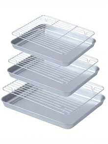 1 Set With Grill Rack - Non-Stick Baking Sheet, Sturdy Rectangular Baking Pan Suitable For Oven, Dishwasher , Stainless Steel Baking Tray, Non-Slip - Non-Slip Deep Rectangular Baking Tray, Heat Resistant, Christmas, Halloween, Thanksgiving, Wedding And Kitchen Use - Suitable For Roasting Meat, Vegetables, Cakes, Pizza (Baking Sheet) - View 3