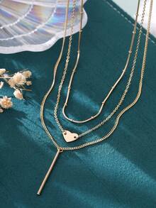 Bộ 3 dây chuyền nhiều lớp, thiết kế dây xích dày, phẳng thời trang, đính đá Cubic Zirconia hình giọt nước màu đồng, thích hợp cho phụ nữ đeo khi đi nghỉ mát ở bãi biển. - Vàng - Xem 5