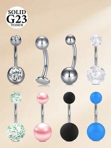 CIZME 8 chiếc khuyên rốn bằng titan G23 - Khuyên rốn đính đá Cubic Zirconia tròn - Kích thước 12mm, 10mm, 8mm - 14G, trang sức khuyên rốn dạng tạ dành cho nữ và nam - Nhiều màu - Xem 5