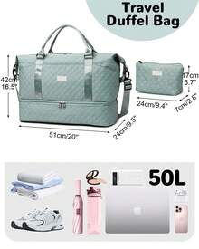 Bolsa de viaje, bolsa de viaje de fin de semana para mujer (con compartimento para zapatos), bolsa de mano para pasar la noche (con neceser), bolsa de gimnasio (con bolsa impermeable), bolsa de maternidad - Azul - Ver 2