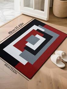 1pc Geometric Textured Pattern Rug, Black White Gray Printed Polyester Rectangular Easy Care Washable Area Carpet, Suitable For Living Room, Hallway, Bedside, Living Space, Bedroom, Office, Kitchen, Farmhouse Home Decor - Multicolor - View 24