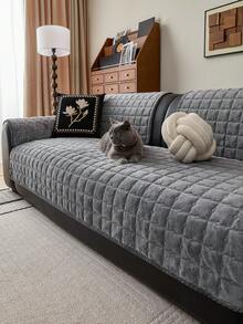 1 chiếc đệm sofa nhung sữa kẻ caro trơn, đệm ngồi dày chống trượt, phù hợp cho sofa 1-4 chỗ ngồi, đệm bảo vệ sofa có thể giặt máy quanh năm. - Màu xám đen - Xem 3