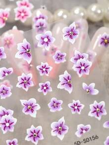 2 piezas Pegatinas de uñas 5D con flores de cerezo rosas y moradas, decoraciones de pétalos primaverales y veraniegos, calcomanías de flores de 5 pétalos estilo Y2K para arte de uñas - Multicolor - Ver 7