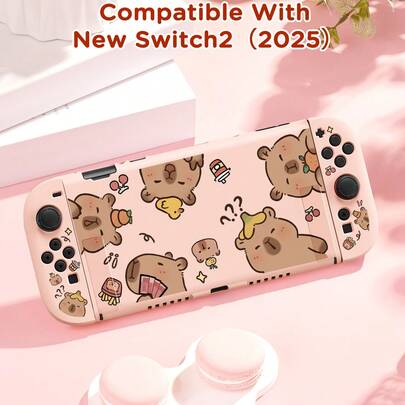 Ayotu Cartoon Capybara & Frucht Muster Schutzhülle für Switch, geeignet für New Switch 2 (2025)/Switch NS/Switch OLED, kann ohne Entfernen des Gehäuses auf der Dockingstation verwendet werden, universelle Gamecontroller Schutzhülle, Switch Gaming Zubehör, stoß- und kratzfest, Frühlingsverliebtheit/Schule Geschenk/Valentinstag Geschenk