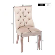 Chaise à 4 pieds, chaise de salle à manger en velours beige, dossier haut, capitonnage à boutons, structure en bois massif, (lot de 2) - Beige - Voir 2