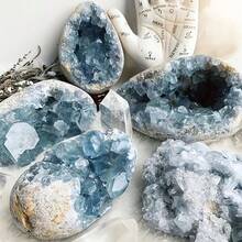 1PC Bohemian Celestite Cluster (Rock Crystal With Natural Cracks, Not Damaged), Unique Blue Mineral Specimen, Geode, Suitable For Home And Office Decoration - Blue and White - View 2