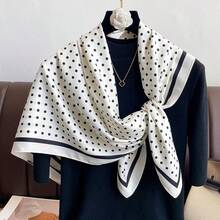 Women's Large Square Satin Scarf 90x90 Chic Polyester Printed - White Ball - View 2