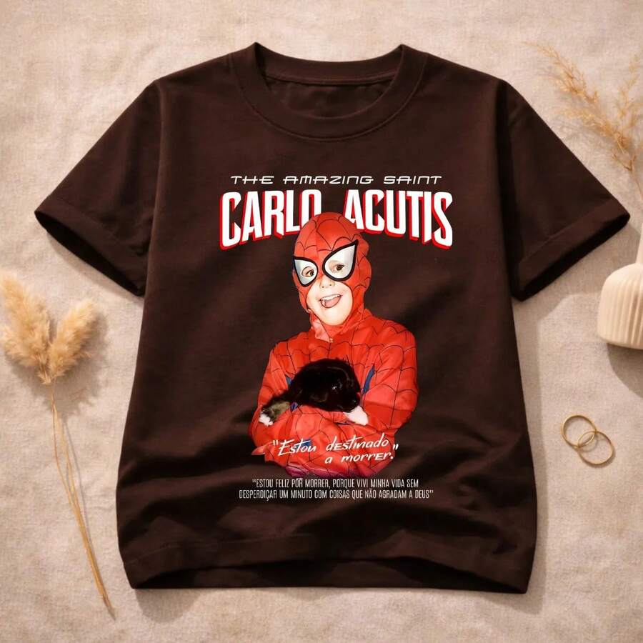 Premium Unisex T-Shirt Carlo Acutis Religious Fashion - Rỉ Nâu - Xem 1