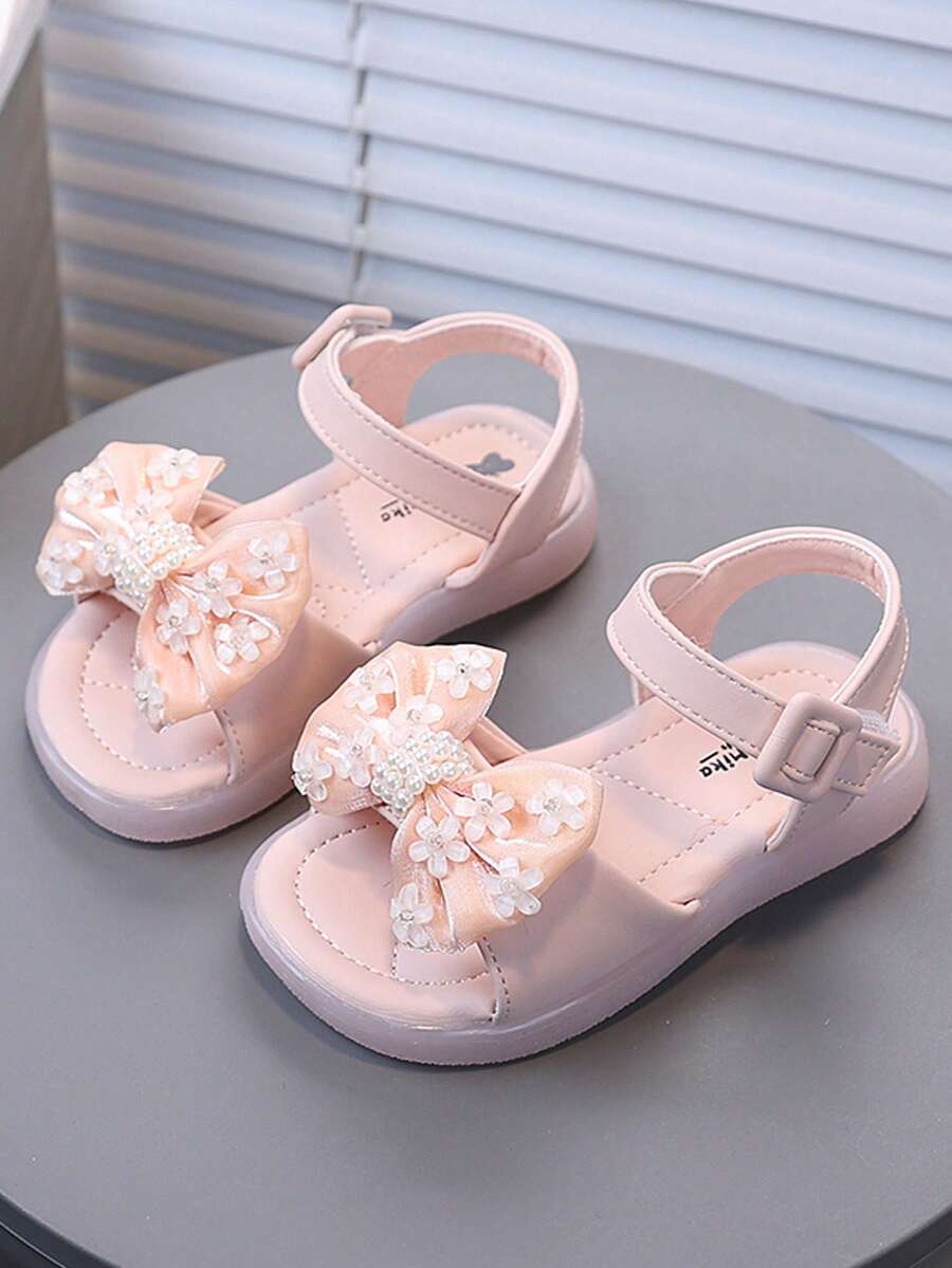 1 đôi dép xăng đan hoa ngọc trai dễ thương cho bé gái, thiết kế khóa dán, đế mềm bền chắc. - Hồng - Xem 1