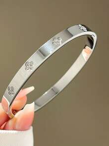 奢华不锈钢水钻四叶草和星星手链套装，复古优雅女士珠宝，适合日常佩戴、送礼、派对、圣诞节等场合。 - 銀色 - 查看 6