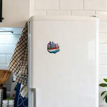 Miami Classic Art Deco Wave Frame Magnet: Wavy Texture Coastal Frame, Pink And Blue Geometric Facade With Retro Peaked Roof, Raised "Miami" Text - A Miniature Of The Iconic South Beach Building Embraced By Waves, To Adorn Your Refrigerator - H - View 5