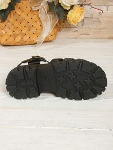 Giày sandal nữ đế xuồng cao, thoáng khí, gót dày, kiểu dáng retro, chất liệu dệt kim, thích hợp cho sinh hoạt hàng ngày. - màu đen - Xem 4