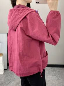Áo khoác gió nữ mùa xuân/thu, áo khoác thể thao ngoài trời chống thấm nước, áo mưa có mũ nhẹ thoáng khí thích hợp cho chạy bộ, đạp xe, leo núi. - Màu Hồng Tươi - Xem 8