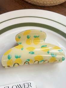 1pc/3pcs Geometric Pattern Casual Acrylic New Spring/Summer Fruit Print Hair Clips, Kiwi, Lemon, Shark, Fresh Style Hair Clips - Multicolor - View 9