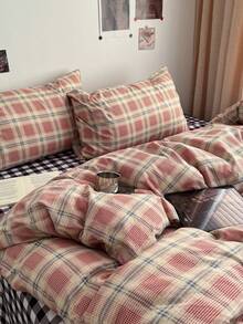 三件套涤纶极简复古印花床上用品套装，适合男孩/女孩宿舍，拉链封口，四季皆宜，柔软透气，适用于宿舍床、单人床、双人床、特大号床，可机洗（1个被套，2个枕套，不含填充物） - 彩色 - 查看 8