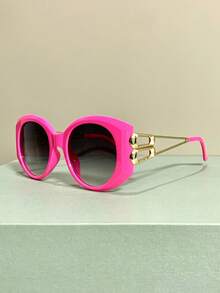 Large Frame Round Glasses,  Fashion Decorative Eyeglasses, Hollowed Metal Frame Legs Eyeglasses For Men And Women - Màu Hồng Tươi - Xem 6