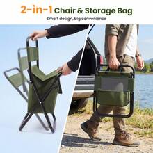 Senmeo Camping Chair, 2 In1 Folding Fishing Chair With Backrest And 10L Large Capacity Bag, Outdoor Chair Can Bear 265Lb, Durable And Portable, Suitable For Camping, Hunting, Fishing, Sketching, Ideal Gifts For Camping - 綠色 - 查看 1