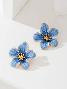 一对手绘珐琅郁金香金色耳环，优雅日常/节日/生日/母亲节礼物，送给女友或女儿 - 寶藍色 - 查看 5