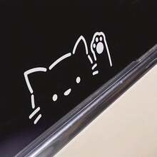 1pc Cute Cat Peeking Out Car Window Waving Paw Sticker, Cat Has Round Eyes And Triangular Body, Car Has 3 Windows, Decorative Sticker On Rear Windshield - A - View 9