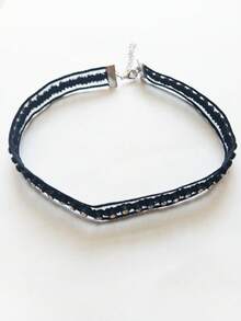 1 chiếc vòng cổ choker ren đen tối giản đính pha lê dành cho nữ, vòng cổ ngắn. - Nhiều màu - Xem 2