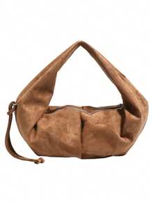 女士麂皮新月形单肩包 | 柔软抽绳肩包 | 简约休闲手提包 - 彩色 - 查看 12