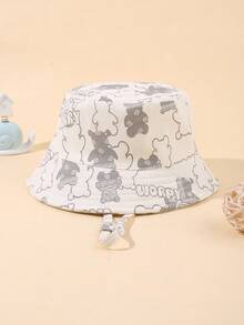 1pc Children's Cartoon Bear Letter Fully Printed, Drawstring Windproof And Sun-Proof, Casual And Cute Fisherman's Hat For Spring And Summer Beach Outings - Multicolor - View 3
