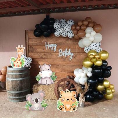 AFYPRTY 4件套丛林动物泡沫KT板装饰，尺寸8.94-13.42英寸，可爱卡通风格，轻质泡沫材质，带纸质支架，长颈鹿/考拉/河马/老虎图案，适用于野生动物主题生日派对、迎婴派对、儿童庆祝活动、户外花园、背景装饰、餐桌摆饰。