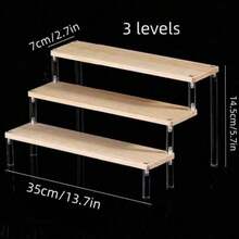 Wooden Desktop Dessert Display Rack, Decorative Display Storage Shelf For Nail Polish, Fragrance, Scented Candles, Air Freshener, For Desk, Office, Vanity, Bedroom, Bathroom, Home, Dorm, Room Storage - Beige - View 16